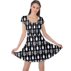 Black And White Spatula Spoon Pattern Cap Sleeve Dresses by GardenOfOphir