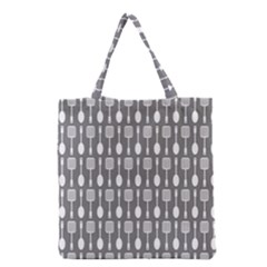 Gray And White Kitchen Utensils Pattern Grocery Tote Bags by GardenOfOphir