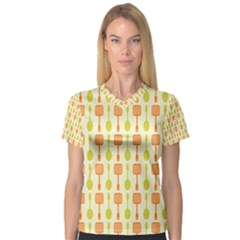 Spatula Spoon Pattern Women s V-neck Sport Mesh Tee