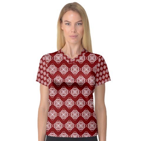 Abstract Knot Geometric Tile Pattern Women s V-neck Sport Mesh Tee by GardenOfOphir