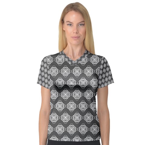 Abstract Knot Geometric Tile Pattern Women s V-neck Sport Mesh Tee by GardenOfOphir