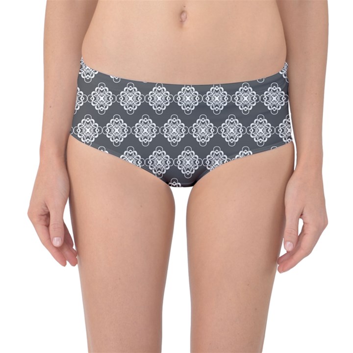 Abstract Knot Geometric Tile Pattern Mid-Waist Bikini Bottoms