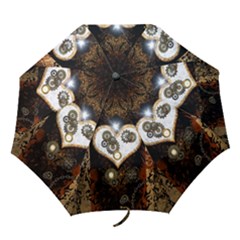 Steampunk, Awesome Heart With Clocks And Gears Folding Umbrellas