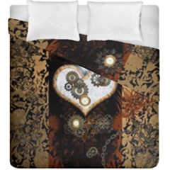 Steampunk, Awesome Heart With Clocks And Gears Duvet Cover (king Size)