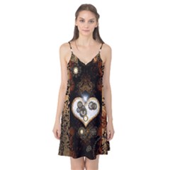 Steampunk, Awesome Heart With Clocks And Gears Camis Nightgown