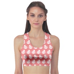 Coral And White Lady Bug Pattern Sports Bra