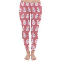 Coral And White Lady Bug Pattern Winter Leggings by GardenOfOphir