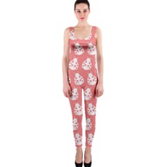 Coral And White Lady Bug Pattern Onepiece Catsuits