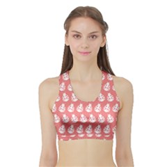 Coral And White Lady Bug Pattern Women s Sports Bra With Border