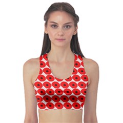 Red Peony Flower Pattern Sports Bra by GardenOfOphir