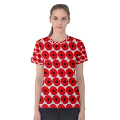 Red Peony Flower Pattern Women s Cotton Tees