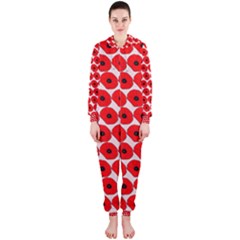 Red Peony Flower Pattern Hooded Jumpsuit (ladies)  by GardenOfOphir