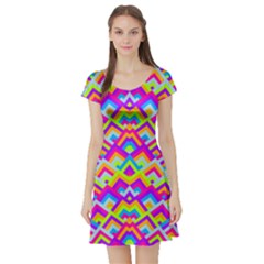 Colorful Trendy Chic Modern Chevron Pattern Short Sleeve Skater Dresses by GardenOfOphir