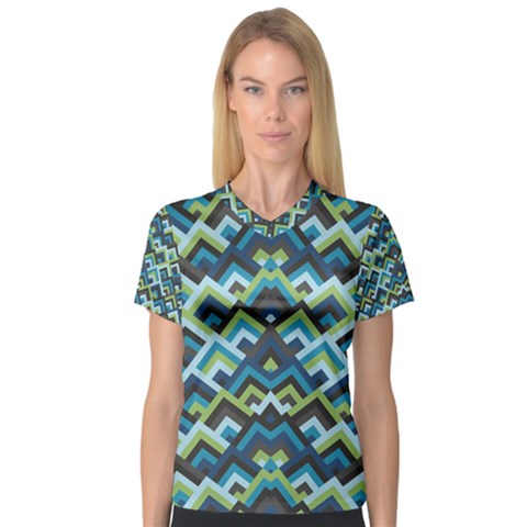 Trendy Chic Modern Chevron Pattern Women s V-neck Sport Mesh Tee by GardenOfOphir