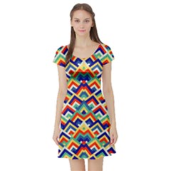 Trendy Chic Modern Chevron Pattern Short Sleeve Skater Dresses by GardenOfOphir