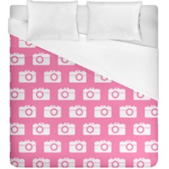 Pink Modern Chic Vector Camera Illustration Pattern Duvet Cover Single Side (kingsize) by GardenOfOphir