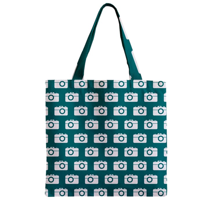 Modern Chic Vector Camera Illustration Pattern Zipper Grocery Tote Bags