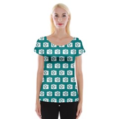 Modern Chic Vector Camera Illustration Pattern Women s Cap Sleeve Top