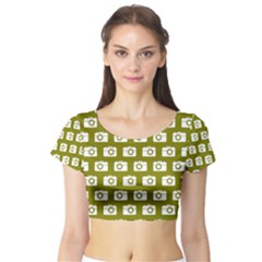 Modern Chic Vector Camera Illustration Pattern Short Sleeve Crop Top by GardenOfOphir