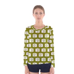 Modern Chic Vector Camera Illustration Pattern Women s Long Sleeve T-shirts