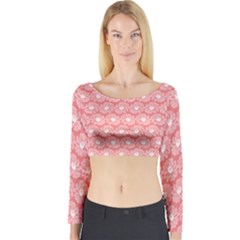 Coral Pink Gerbera Daisy Vector Tile Pattern Long Sleeve Crop Top by GardenOfOphir