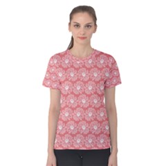 Coral Pink Gerbera Daisy Vector Tile Pattern Women s Cotton Tees