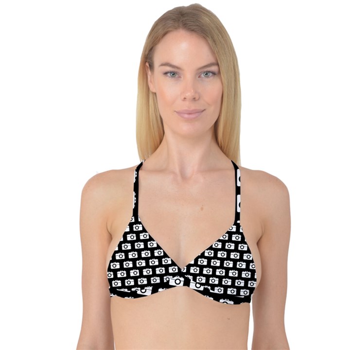 Modern Chic Vector Camera Illustration Pattern Reversible Tri Bikini Tops