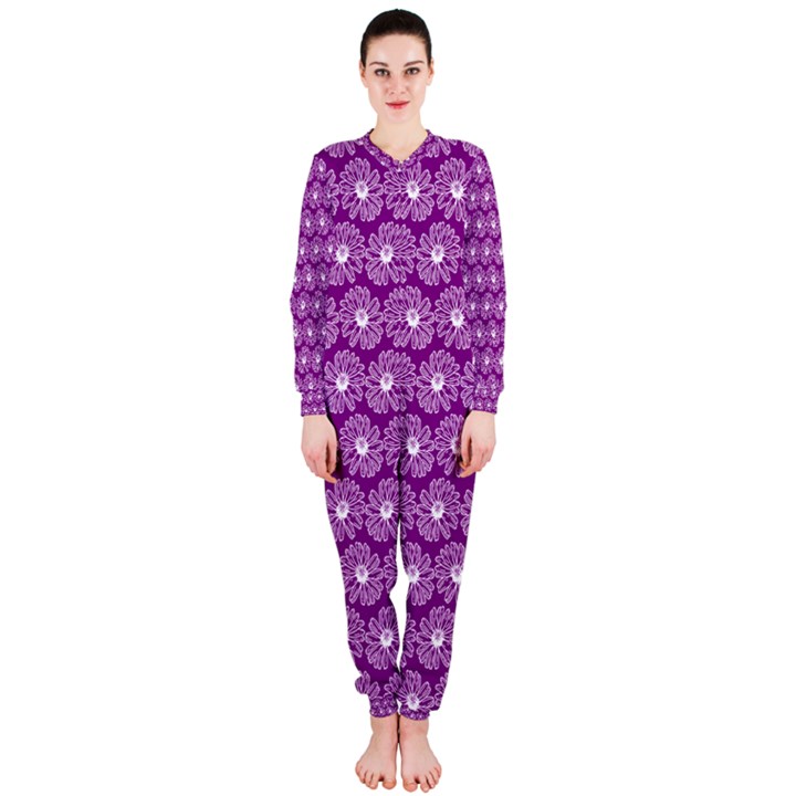 Gerbera Daisy Vector Tile Pattern OnePiece Jumpsuit (Ladies) 