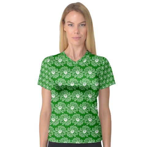 Gerbera Daisy Vector Tile Pattern Women s V-neck Sport Mesh Tee by GardenOfOphir