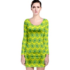 Gerbera Daisy Vector Tile Pattern Long Sleeve Bodycon Dresses by GardenOfOphir