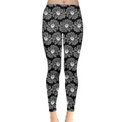 Black And White Gerbera Daisy Vector Tile Pattern Women s Leggings by GardenOfOphir