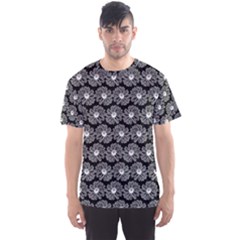 Black And White Gerbera Daisy Vector Tile Pattern Men s Sport Mesh Tees