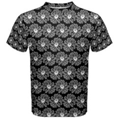 Black And White Gerbera Daisy Vector Tile Pattern Men s Cotton Tees by GardenOfOphir