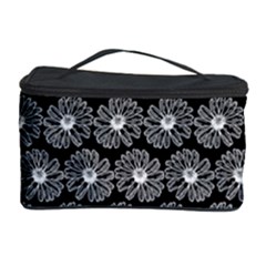 Black And White Gerbera Daisy Vector Tile Pattern Cosmetic Storage Cases by GardenOfOphir