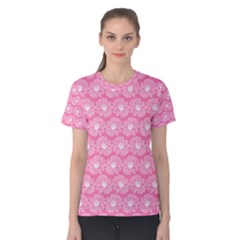 Pink Gerbera Daisy Vector Tile Pattern Women s Cotton Tees