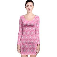 Pink Gerbera Daisy Vector Tile Pattern Long Sleeve Bodycon Dresses by GardenOfOphir