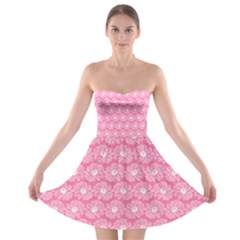 Pink Gerbera Daisy Vector Tile Pattern Strapless Bra Top Dress by GardenOfOphir