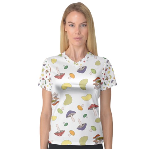 Mushrooms Pattern Women s V-neck Sport Mesh Tee by Famous