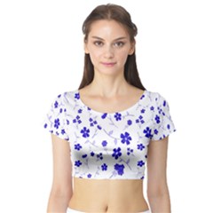 Sweet Shiny Flora Blue Short Sleeve Crop Top by ImpressiveMoments