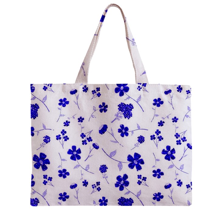 Sweet Shiny Flora Blue Zipper Tiny Tote Bags