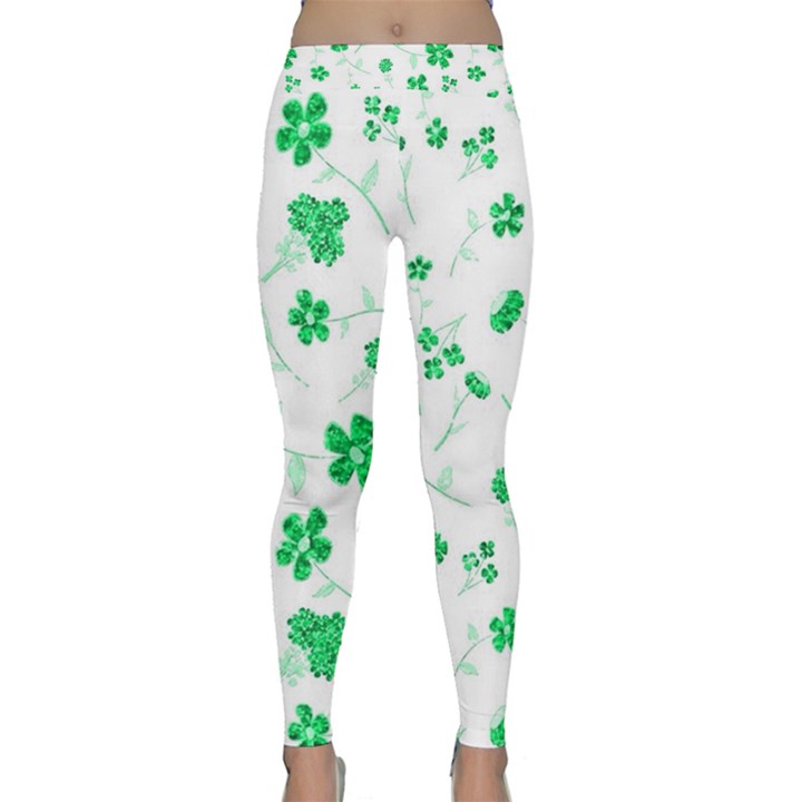 Sweet Shiny Floral Green Yoga Leggings