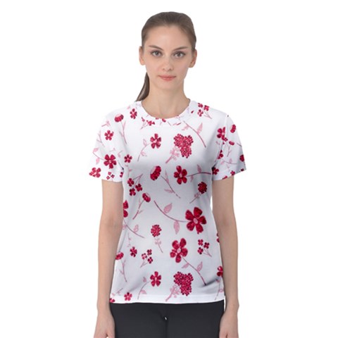 Sweet Shiny Floral Red Women s Sport Mesh Tees by ImpressiveMoments