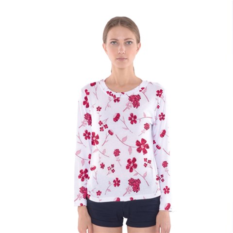 Sweet Shiny Floral Red Women s Long Sleeve T-shirts by ImpressiveMoments