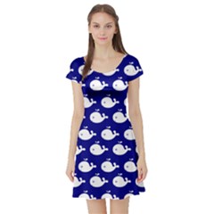 Cute Whale Illustration Pattern Short Sleeve Skater Dresses by GardenOfOphir