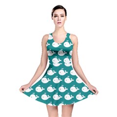 Cute Whale Illustration Pattern Reversible Skater Dresses by GardenOfOphir