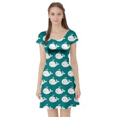 Cute Whale Illustration Pattern Short Sleeve Skater Dresses by GardenOfOphir