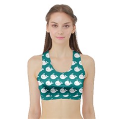 Cute Whale Illustration Pattern Women s Sports Bra With Border