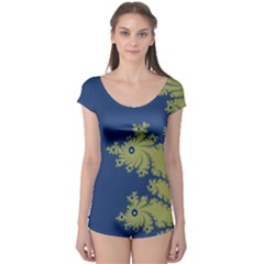 Blue And Green Design Short Sleeve Leotard