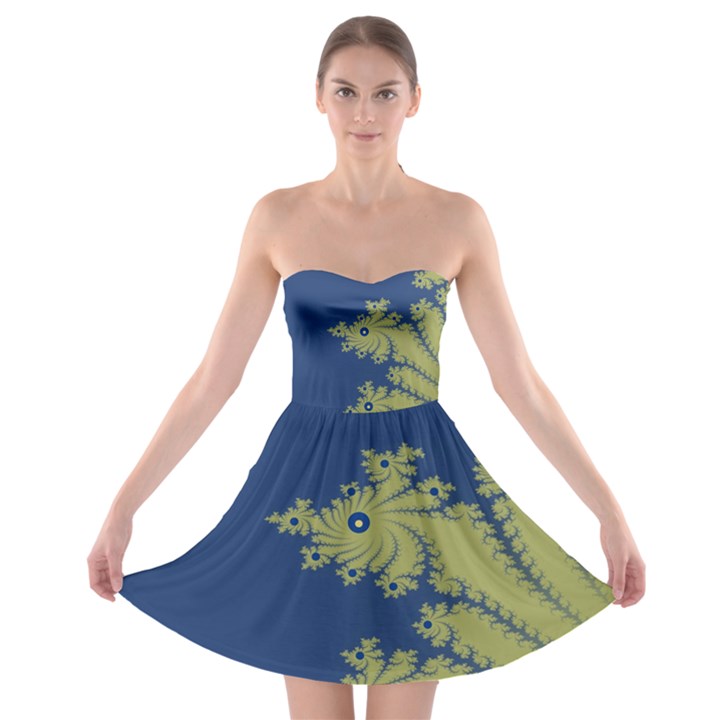 Blue and Green Design Strapless Bra Top Dress