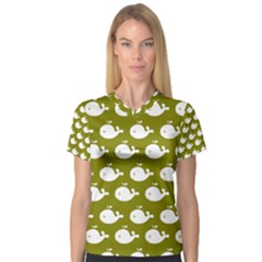 Cute Whale Illustration Pattern Women s V-neck Sport Mesh Tee